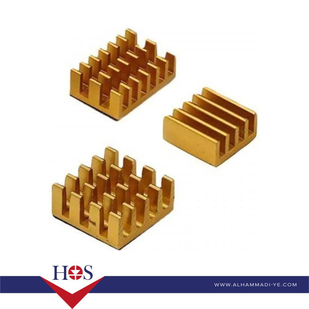 Gold 3 in 1 Heat Sink Set Aluminum for Raspberry Pi 4B-14*14*6mm-15*10*5mm - 8.8*8.8*5mm مبرد معالج راسبيري باي