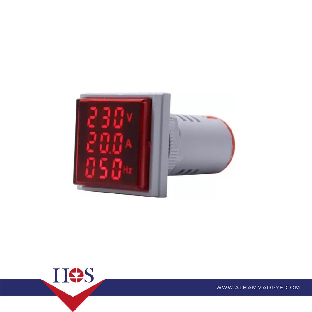 Red AC50-500V 0-100A 0-100Hz 22mm AD16-22AVHz Square Cover LED Voltage Current Hertz Three Display Indicator Light with Transformer  مقياس فولت وامبير وتردد احمر