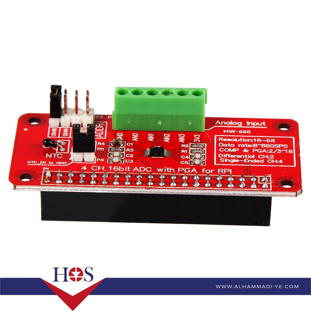 4 CH 16bit ADC with PGA for RPI V1.03 محول من تماثلي الى دجتل