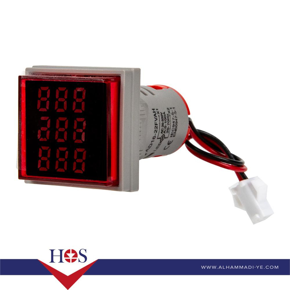 Red AC50-500V 0-100A 0-100Hz 22mm AD16-22AVHz Square Cover LED Voltage Current Hertz Three Display Indicator Light with Transformer مقياس فولت وامبير وتردد احمر