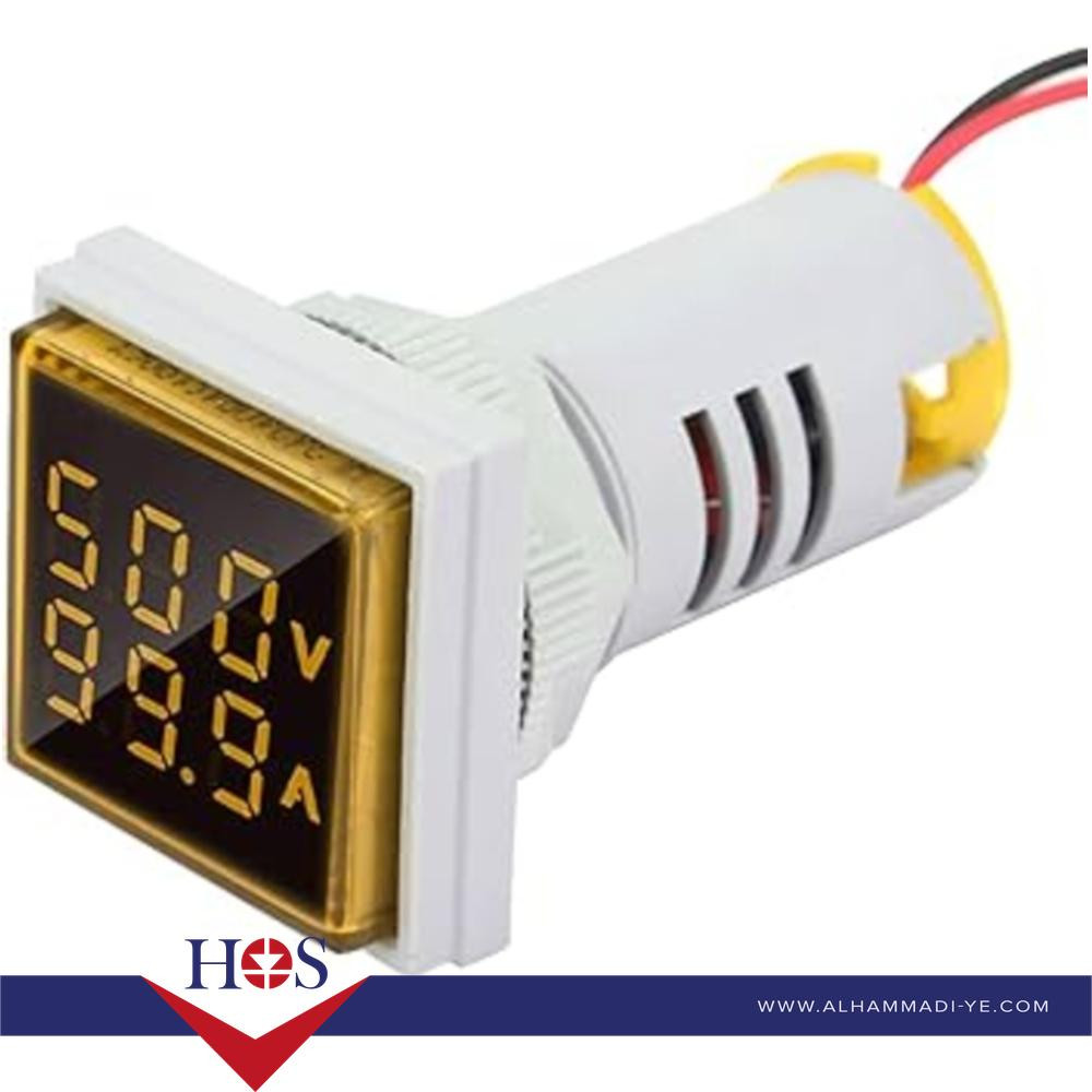 Yellow AC50-500V 0-100A 0-100Hz 22mm AD16-22AVHz Square Cover LED Voltage Current Hertz Three Display Indicator Light with Transformer  مقياس فولت وامبير وتردد اصفر