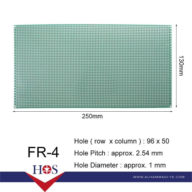 13-25cm-Universal-PCB-Prototype-E127Board-Single-Sided2.54mm-Hole-Pitch برده تجارب اخضر مخرم 13*25 سم