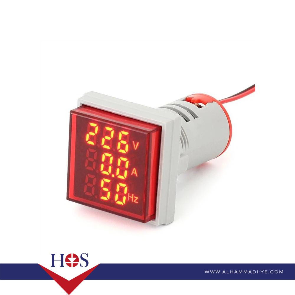 Red AC50-500V 0-100A 0-100Hz 22mm AD16-22AVHz Square Cover LED Voltage Current Hertz Three Display Indicator Light with Transformer  مقياس فولت وامبير وتردد احمر